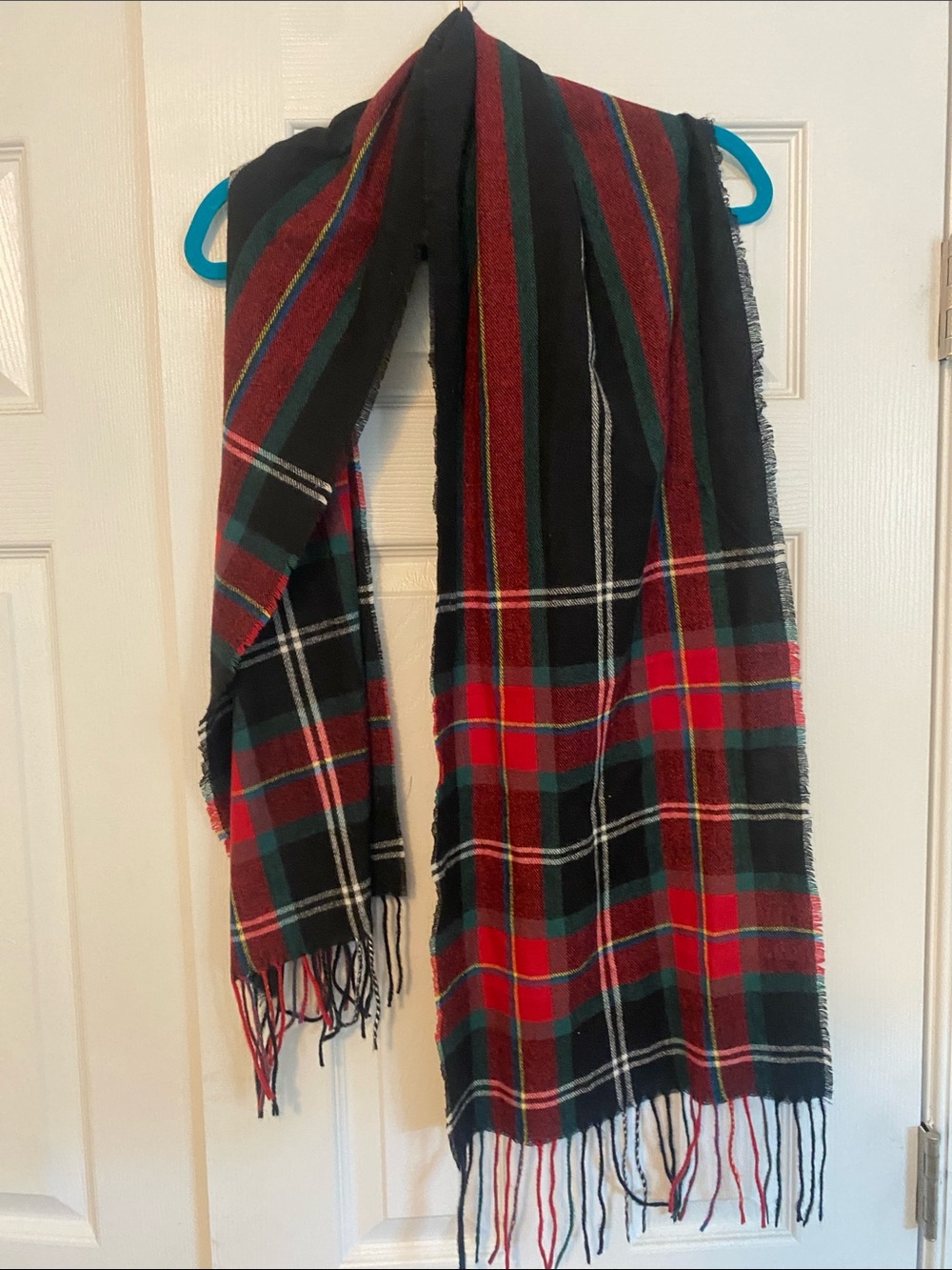 Style & Co. Black, Red & Green Plaid Fringe Wrap Scarf